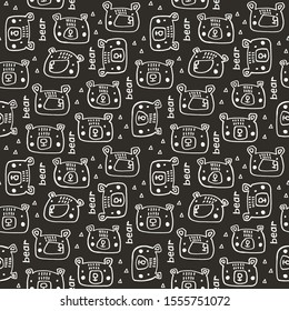 Bear faces seamless pattern. Hand drawn decoration for kids. Scandinavian background. Vector illustration.