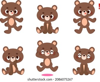 Bear facial expression and gesture illustration set