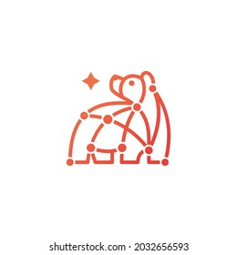 Bear facing up with North Stars Constellation and Solar System Logo Design Vector