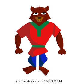 Bear from a fairy tale. Bear in clothes for children. Cartoon character vector