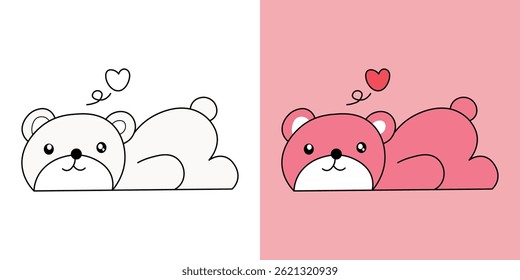 bear falls in love of cartoon , children's coloring book. Coloring book with cute cartoon cartoon pictures. Vector illustration with colored background.