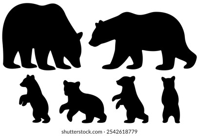 Os animais da silhueta preta da família do urso. Ilustrador de vetor.