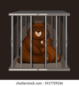 Bear family in cage. save animal illustration concept in cartoon vector