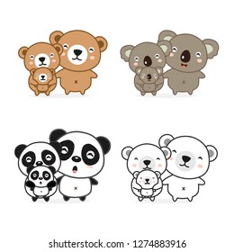 Bear Family Father Mother and baby. Vector illustration. 