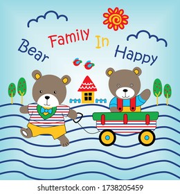 bear family in the gardens , vector cartoon illustration