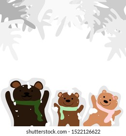 Bear family is playing in the snow by  hand drawing.