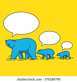 Bear family speech bubble illustration yellow blue