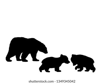 Bear family two bear cubs black silhouette animals