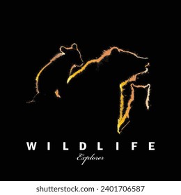bear family vector graphic for dark background 