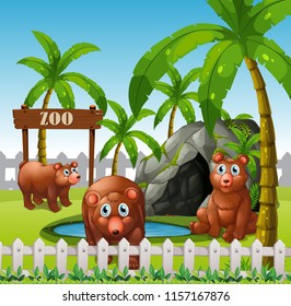 A bear family in the zoo illustration