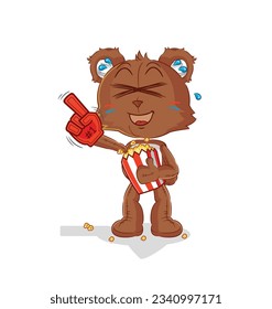 the bear fan with popcorn illustration. character vector