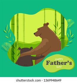 Bear father and son duo on green nature background for Happy Father's Day celebration concept. 