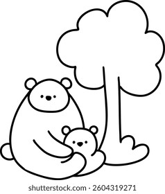A Bear Fathers Day,cute bear family enjoying peaceful moment under tree, symbolizing love and togetherness