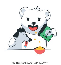 Bear feeding dog, flat sticker 