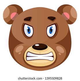 Bear is feeling mad, illustration, vector on white background.