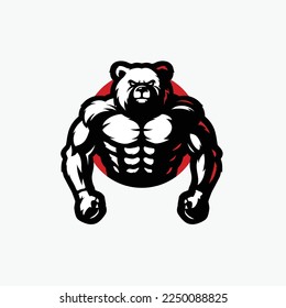 Bear fighter for esport mascot logo, body building concept, muscle training logo.