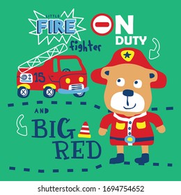 bear the fire fighter funny animal cartoon,vector illustration