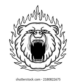Bear fire illustration vector for print on tshirt, poster, logo, stickers etc