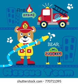 bear the fire rescue funny cartoon,vector illustration