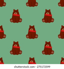 Bear with a fish in his mouth. Seamless pattern