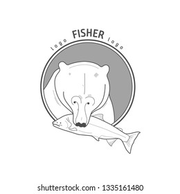 bear with fish. linear logo for corporate identity. angler sticker