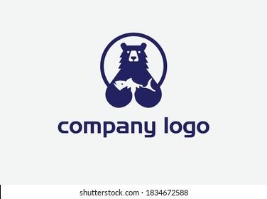 bear and fish logo design creative idea.bear and fish company logo.bear and fish logo design