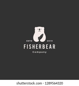 bear fish salmon logo hipster retro vintage vector icon illustration