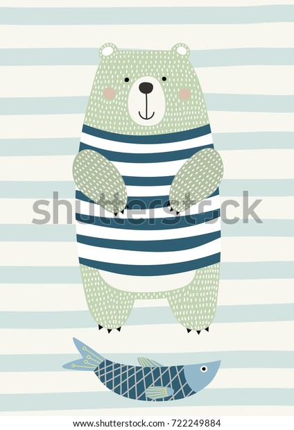 Bear Fish Scandinavian Style Vector Illustration のベクター画像素材 ロイヤリティフリー