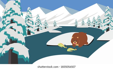 Bear and Fish in Snowy River Downside The Mountain