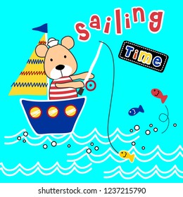 the bear is fishing, cartoon vector illustration
