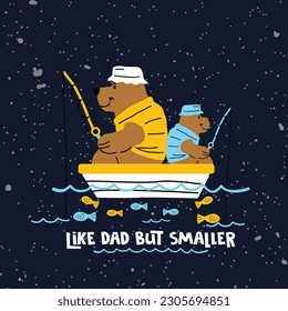 bear fishing with cubs vector in the boat
