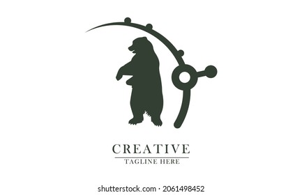 elementos del oso y de la barra de pesca, adecuados como icono del logotipo de pesca