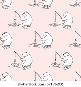 Bear fishing Seamless Pattern Pastel Pink