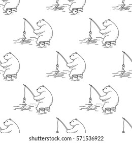 Bear fishing Seamless Pattern white