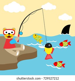 bear fishing time,kids t-shirt design,vector cartoon