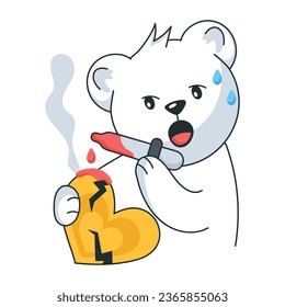 Bear fixing heart, flat sticker 