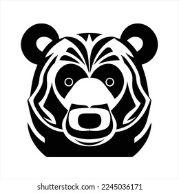 Bear flat icon. Vector illustration. Flat logo design. A black and white bear head with a big smile on it's face, with a black and white background