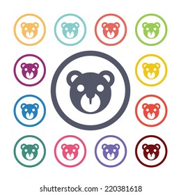 bear flat icons set. Open round colorful buttons. Vector 