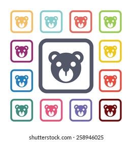 bear flat icons set. Open round colorful buttons. Vector 