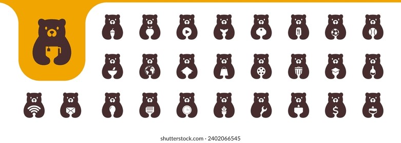 bear flat mascot minimal icon collection set logo design vector
