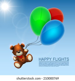 Bear flies on the balloons. vector illustration