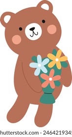 Bear With Flower Bouquet Vector Illustration