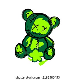 Bear Flower V28 Patch Streetwear, Urban Design Green Color Patch Commercial Use