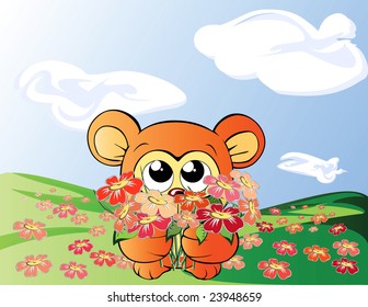 Bear with flowers