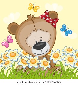 Bear with flowers and butterflies