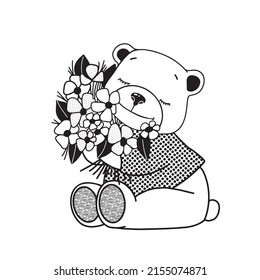 bear with flowers, vector clipart, holiday illustration good for card and print design
