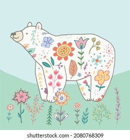 Bear with flowers vector illustration