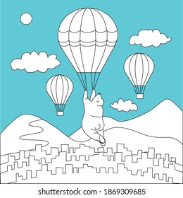 bear flying in a hot air balloon