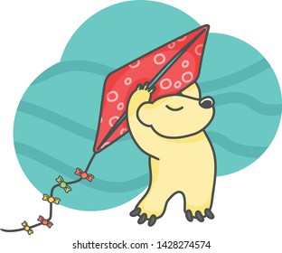 Рolar bear flying a kite.
