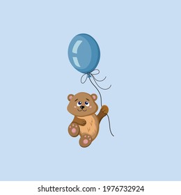 Bear flying on balloon. Vector illustration